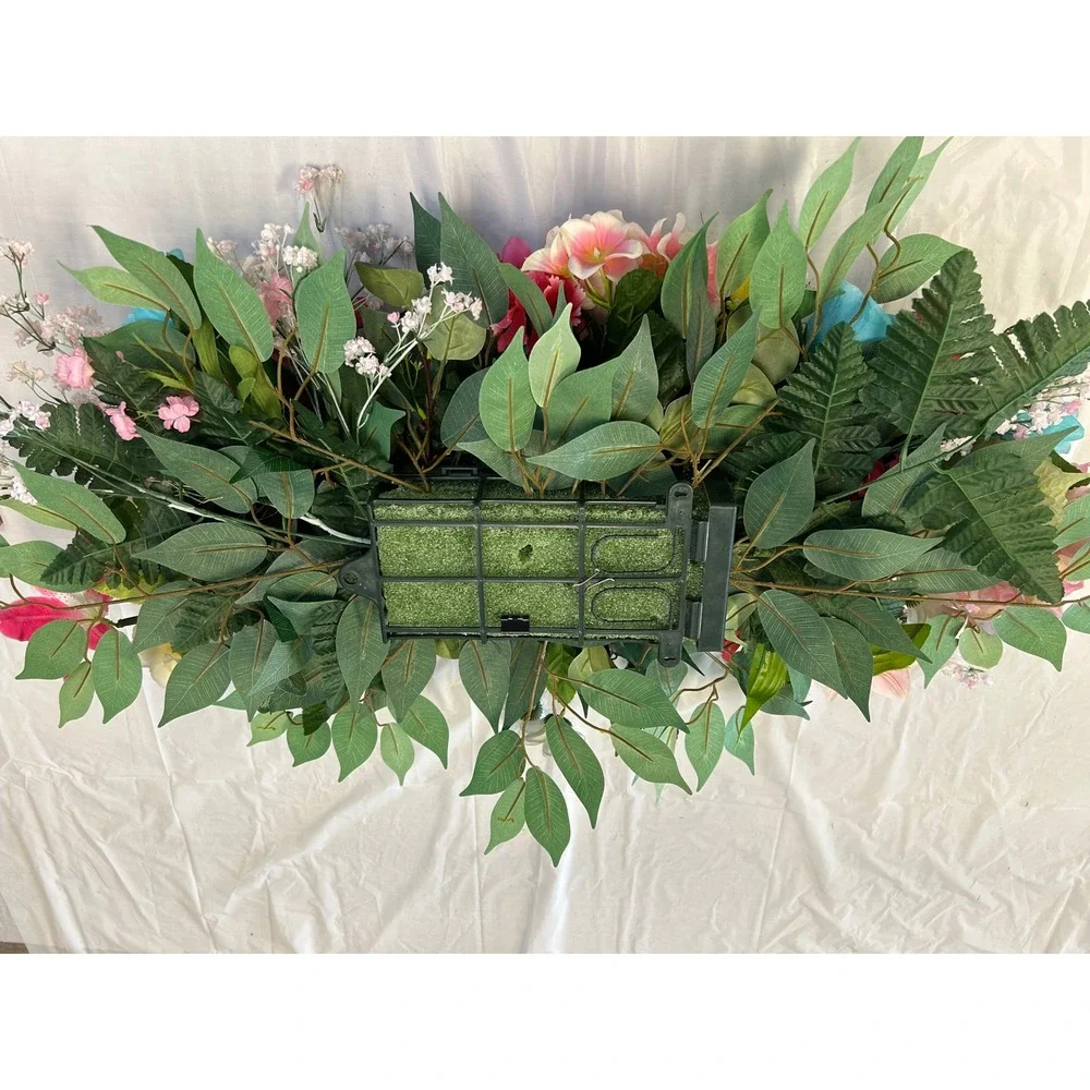 Multi Color Floral Saddle Cemetery Headstone Spray Faux Lilies Roses 34 Inch